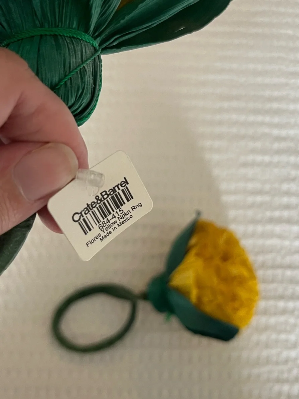 NWT Crate & Barrel Yellow Paper Flower Napkin Rings - Set of 2
